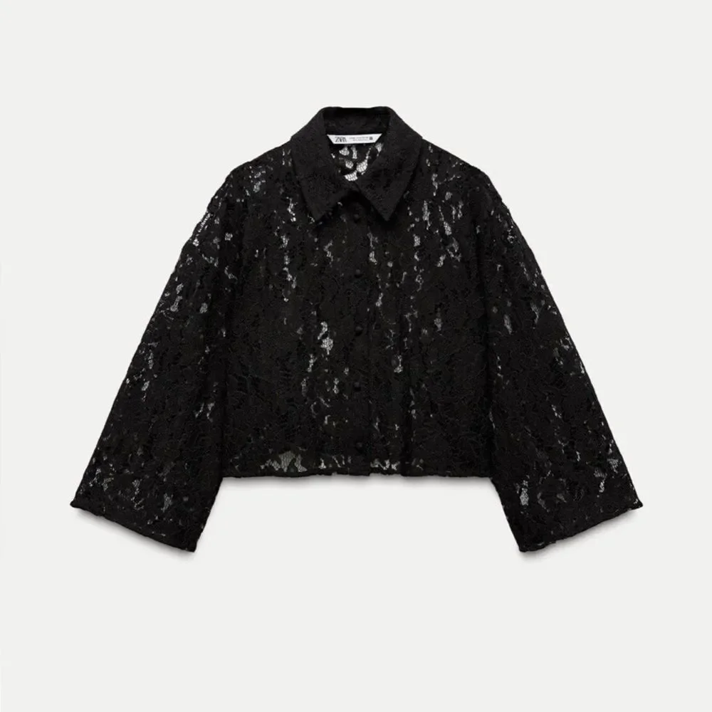 Zara Sheer Lace Black Crop Top Size XS - Picture 7 of 11